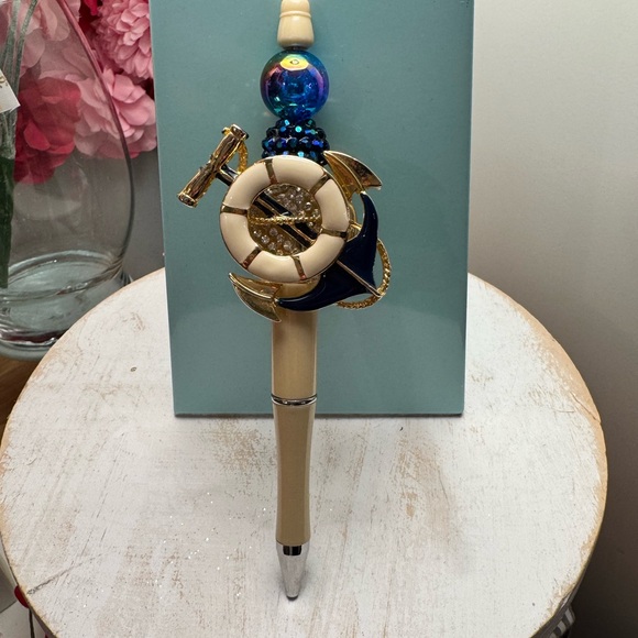 Nautical Anchor Pen with Gold and Cream Accents - Picture 1 of 4